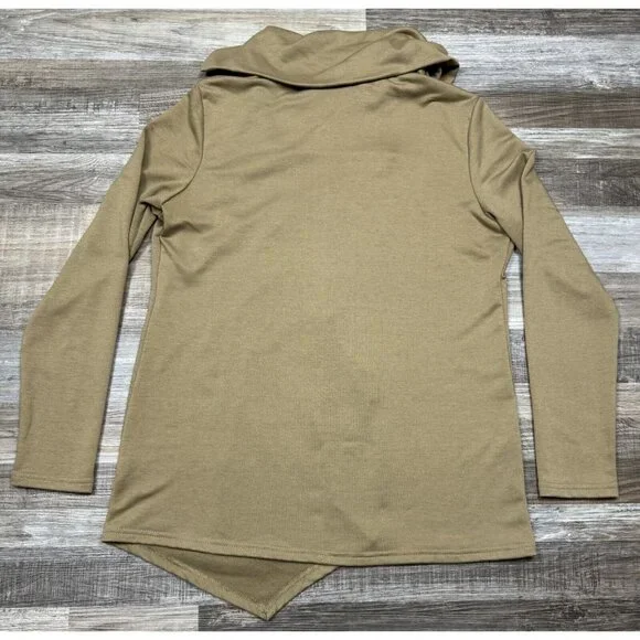 Lucky Brand Womens Size XL Asymmetrical Wrap Blouse Buckle Detail Khaki Cardigan - Picture 5 of 15